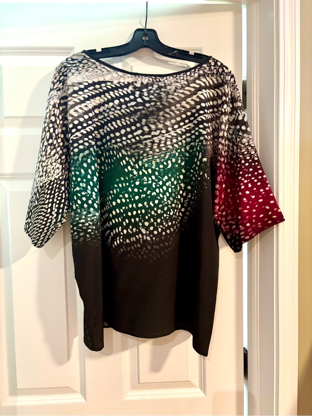 MaxMara Black silk Tunic with Green and Burgundy Gradient Dot Print